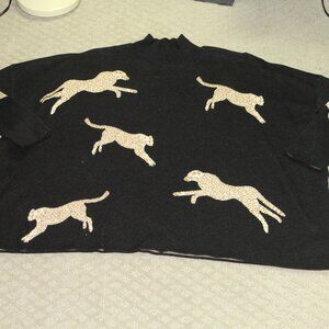 Shop the Mint Women's Small Oversized Black Pouncing Leopards Luxurious Sweater